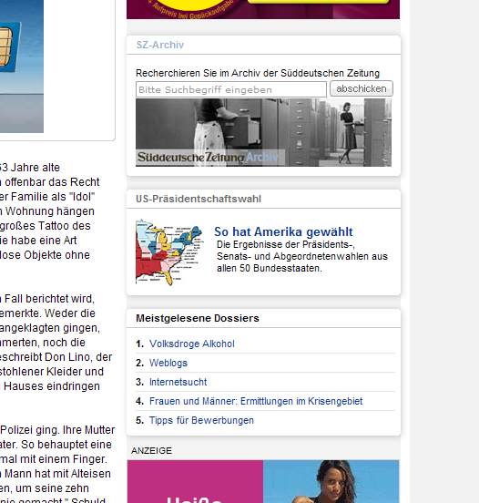 sz1 Was für eine Wahl: Screenshot der SZ-Onlineausgabe vom 30.3.09