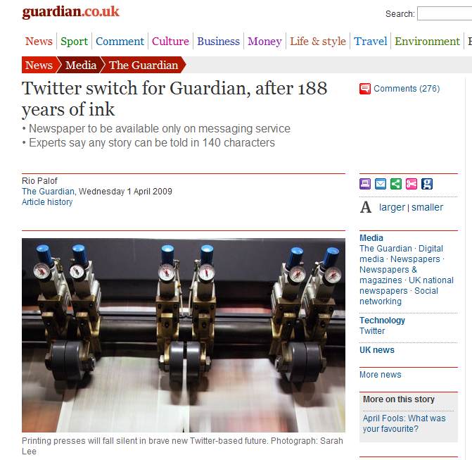 guardian Aus für die Printauasgabe: Der "Guardian" erscheint nur noch auf Twitter